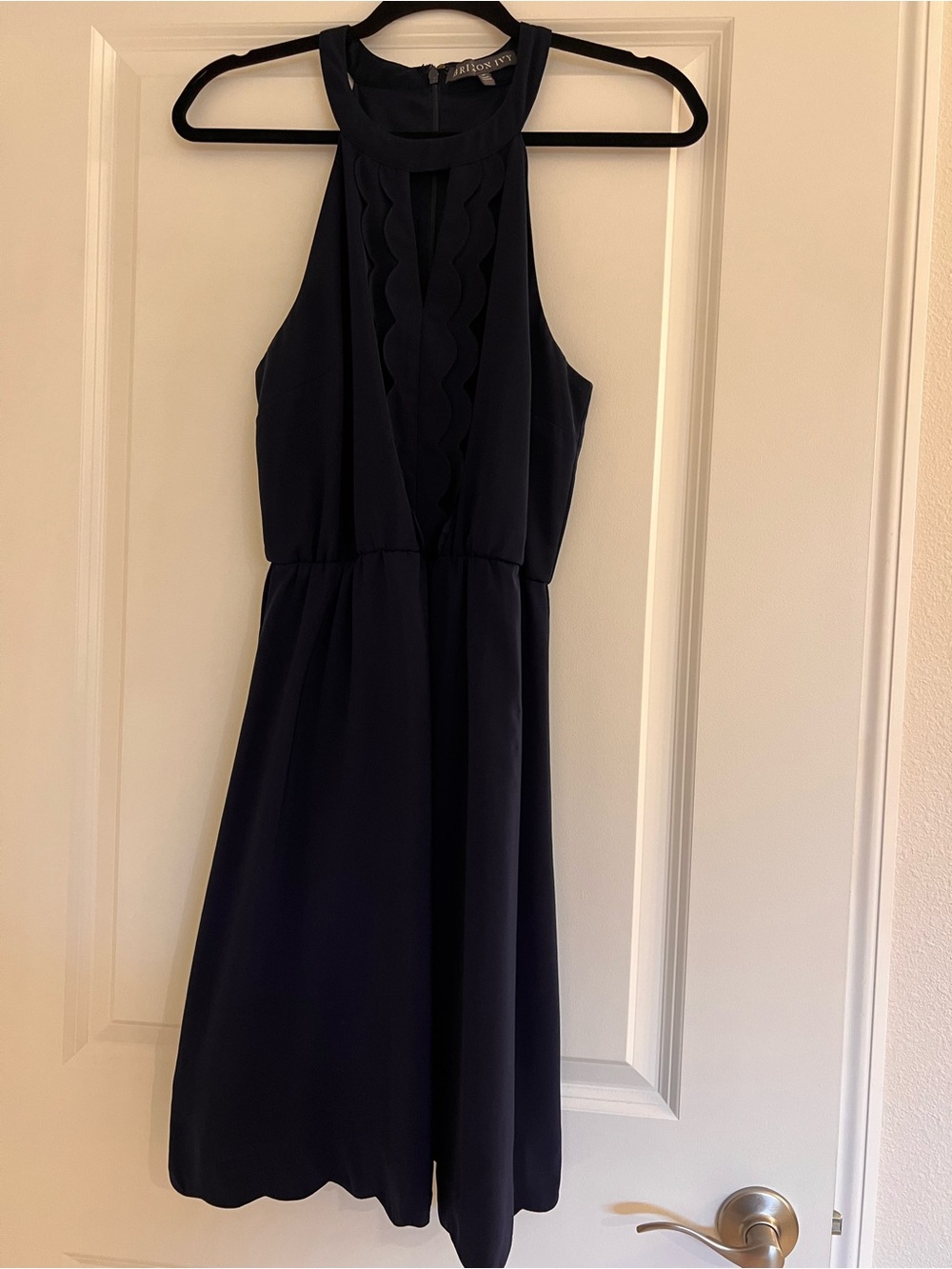 Brixon Ivy Navy Blue Midi Dress - Scallop Cutout Sleeveless - Size Medium